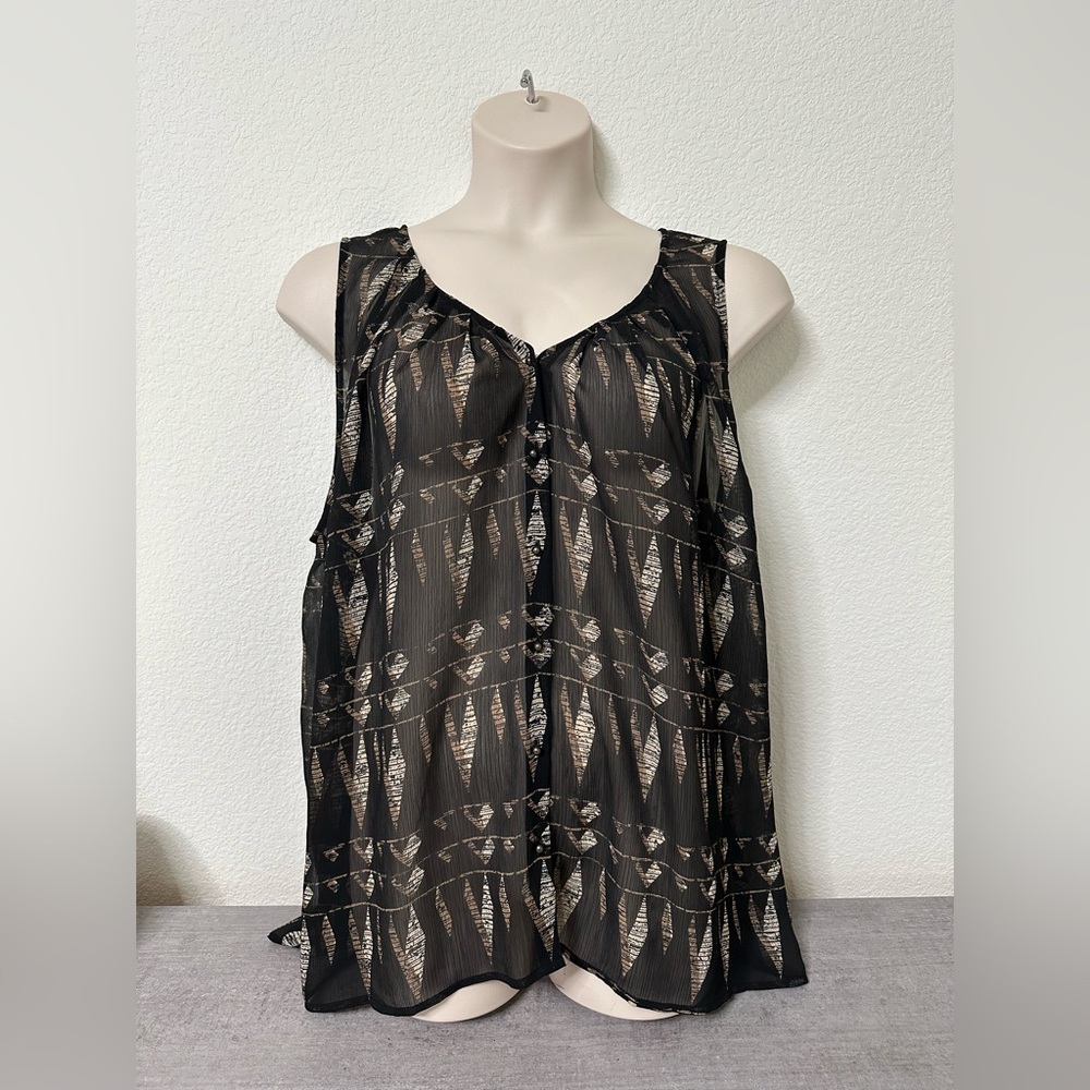 Womens Plus Size 3X LYS Black and Tan Sheer Sleeveless Top Pre-Loved